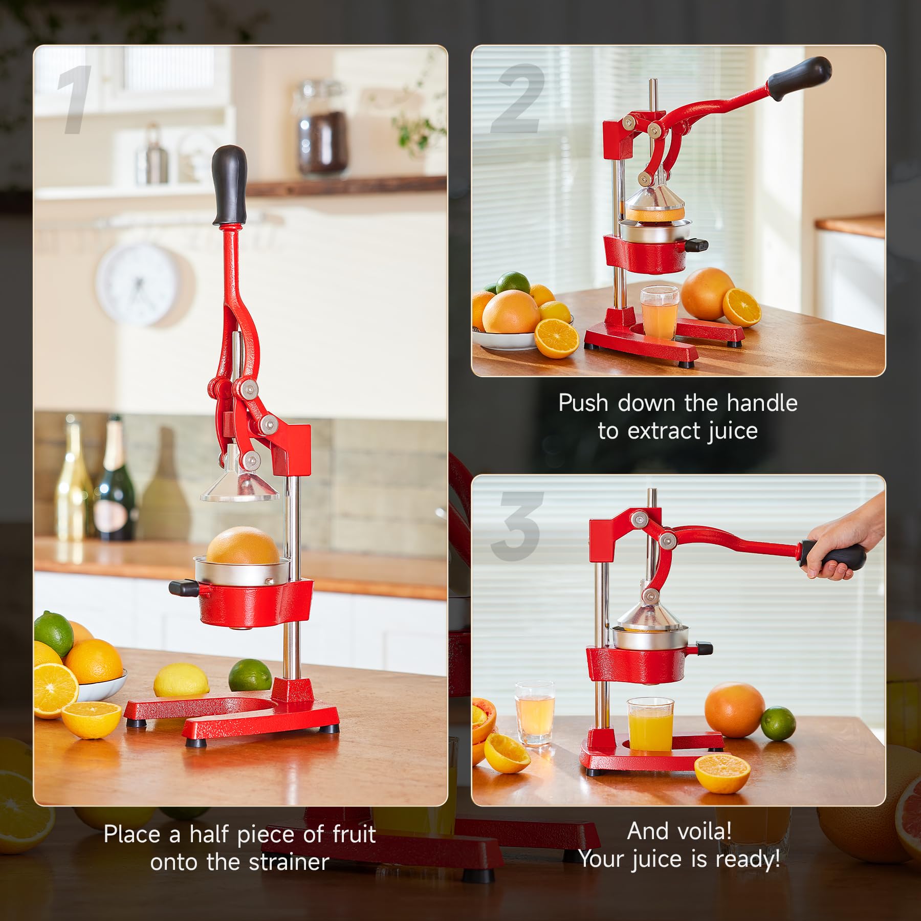CO-Z red juicer wide mouth for easy oranges and lemons