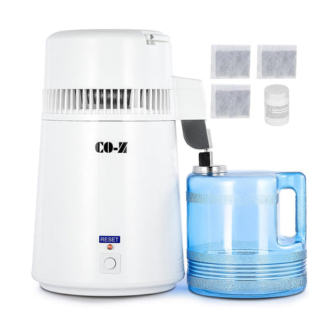 CO-Z water distiller front view showing a compact countertop design for home use.