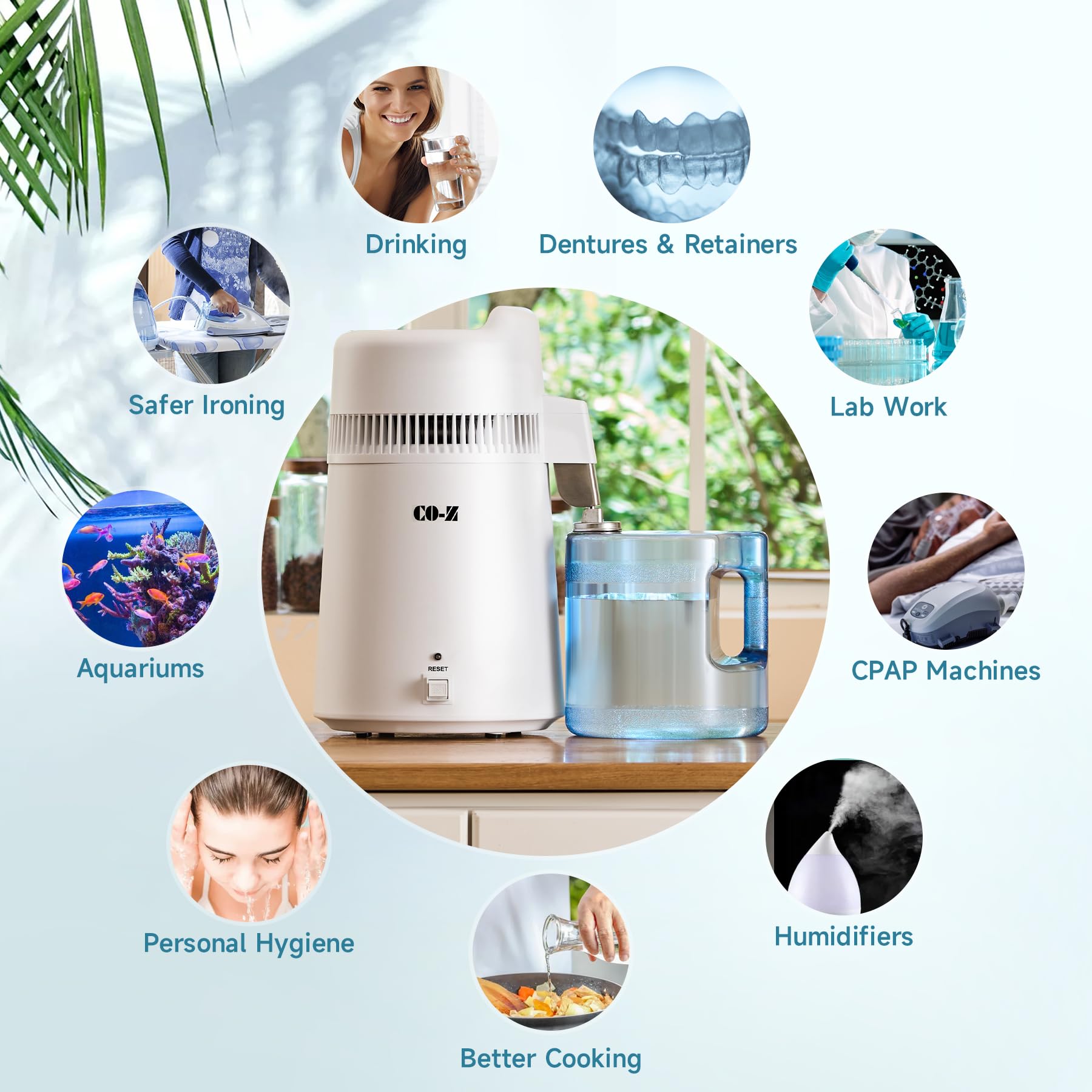 CO-Z distiller stainless steel components for durability and cleaning