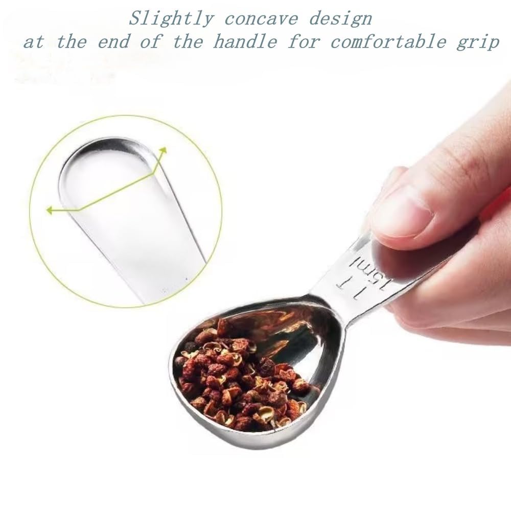 Slim profile CoaGu scoops fit compact spice jars and espresso bags.