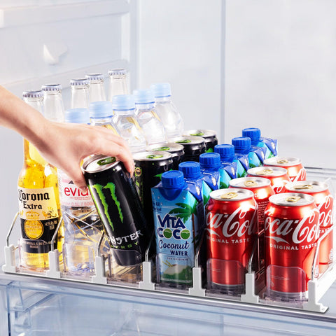 Coanto drink organizer in fridge shows auto-push display for easy access