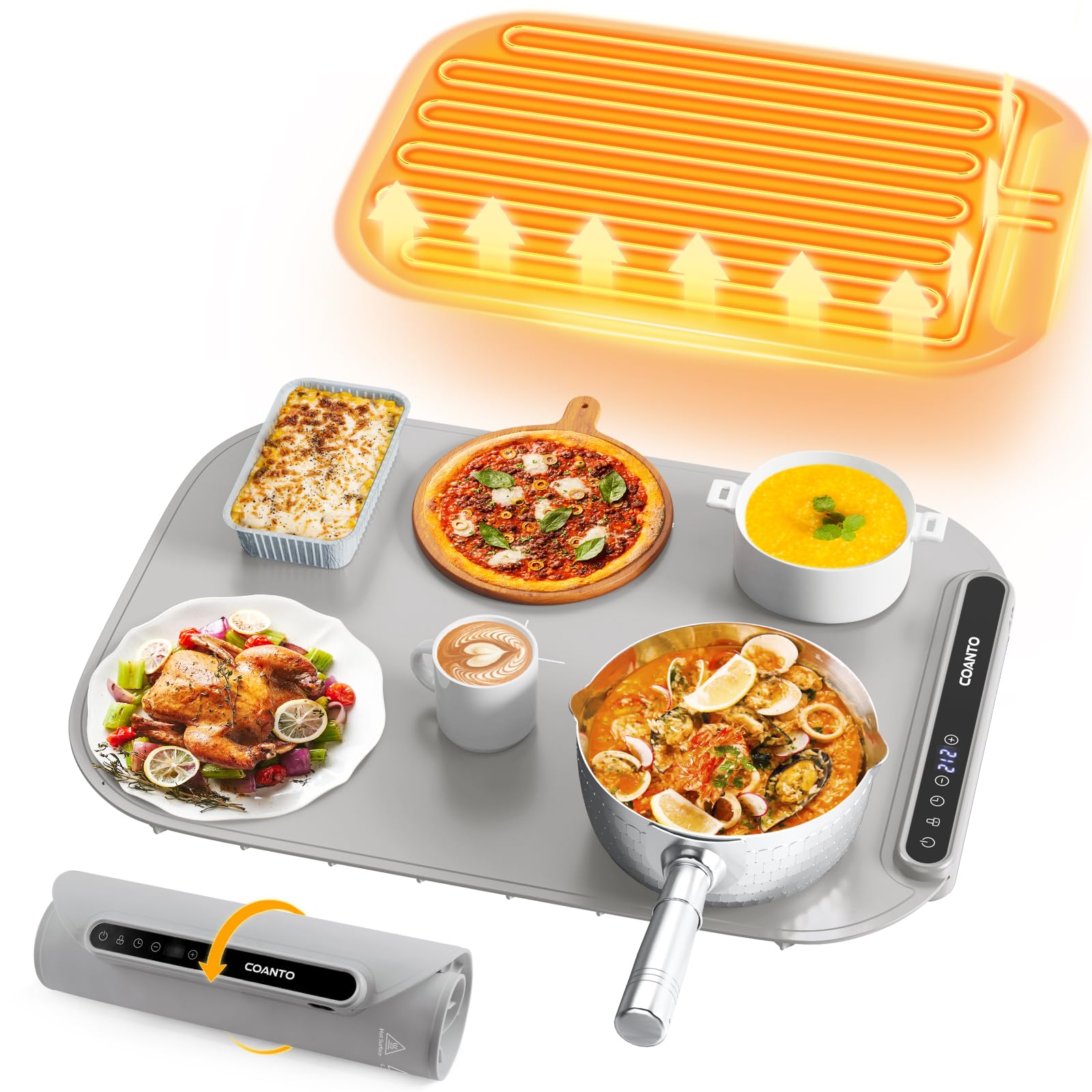 Coanto food warming mat on a table delivers even heat for buffets