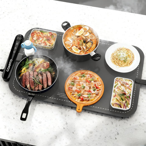 Coanto warming mat for food demonstrates even heat distribution for consistent serving temperatures.