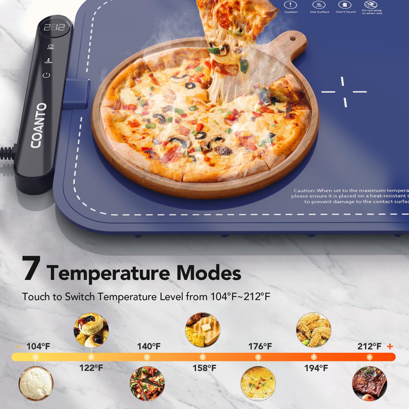 Coanto waterproof heating tray highlights quick cleanup and stain resistance after use.