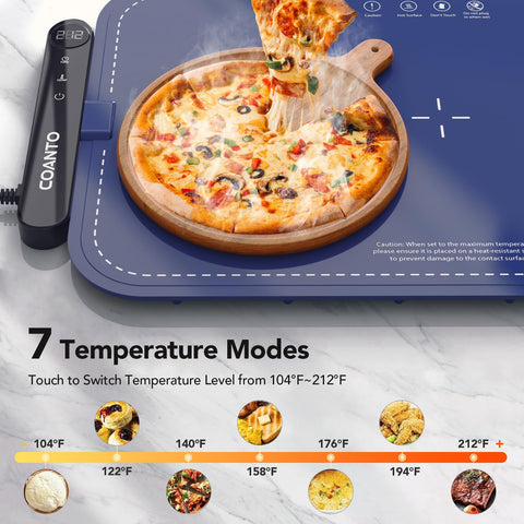 Coanto waterproof heating tray highlights quick cleanup and stain resistance after use.