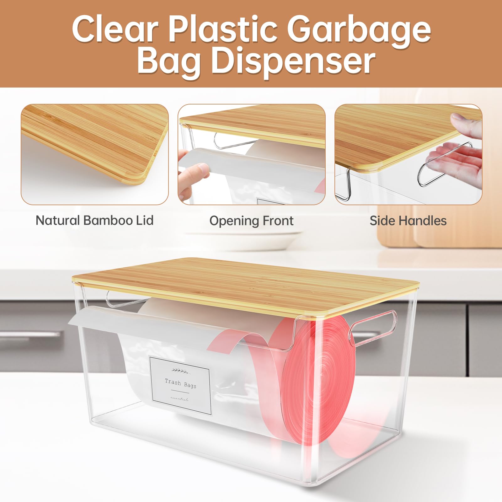 COAZEX stackable trash bag organizer with lid adding vertical storage.