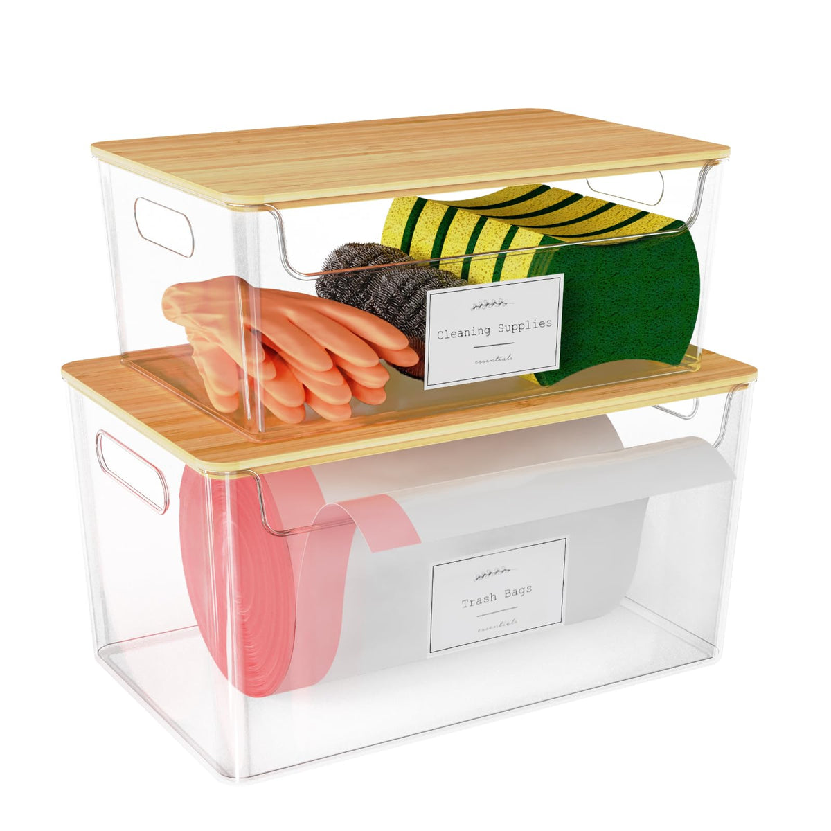 COAZEX under-sink large trash bag holder with dispenser for organized storage.