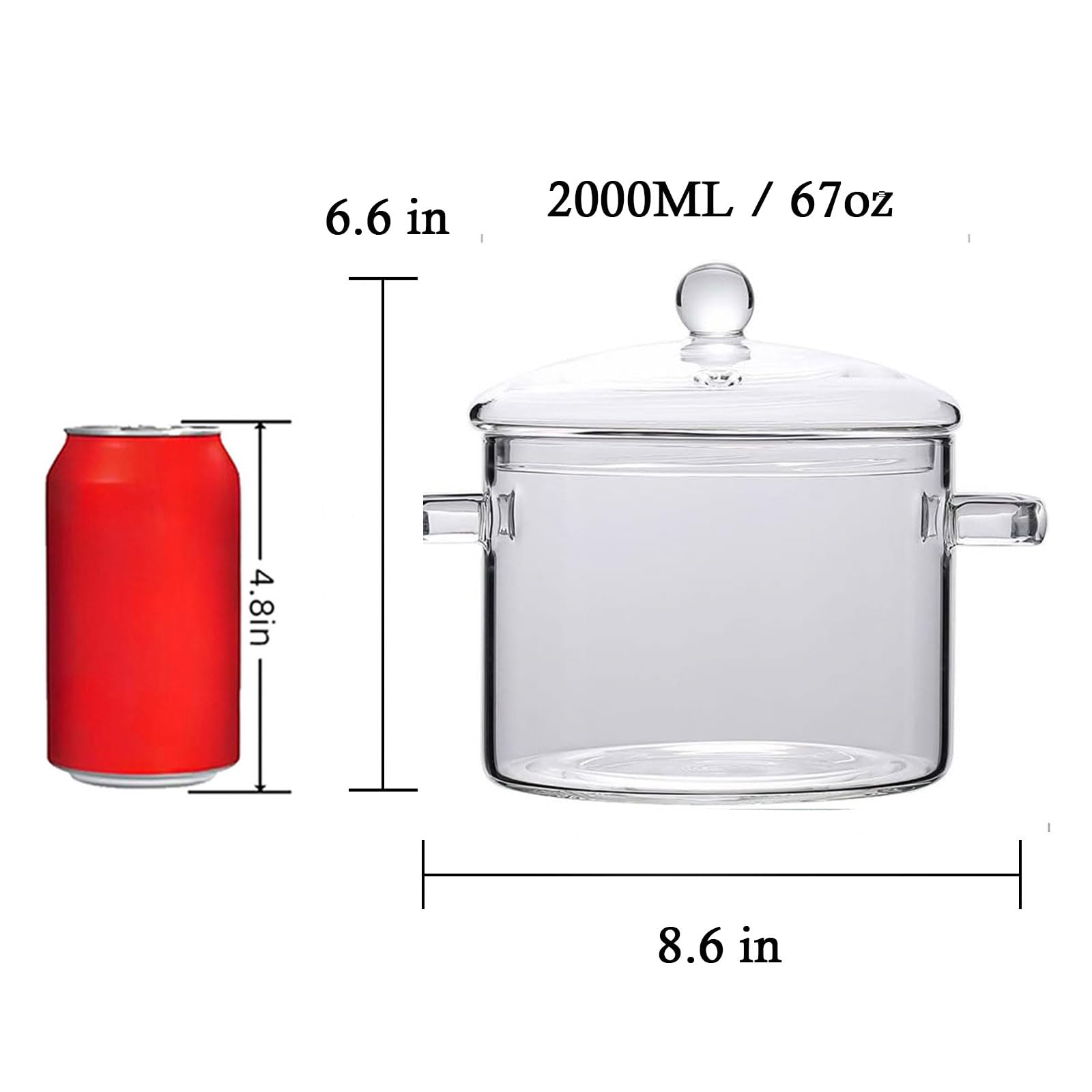 COBKSXUEP glass saucepan with cover highlights non-reactive borosilicate surface for safe cooking.