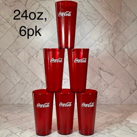 Coca-Cola 24oz red tumbler side view with handle and durable plastic