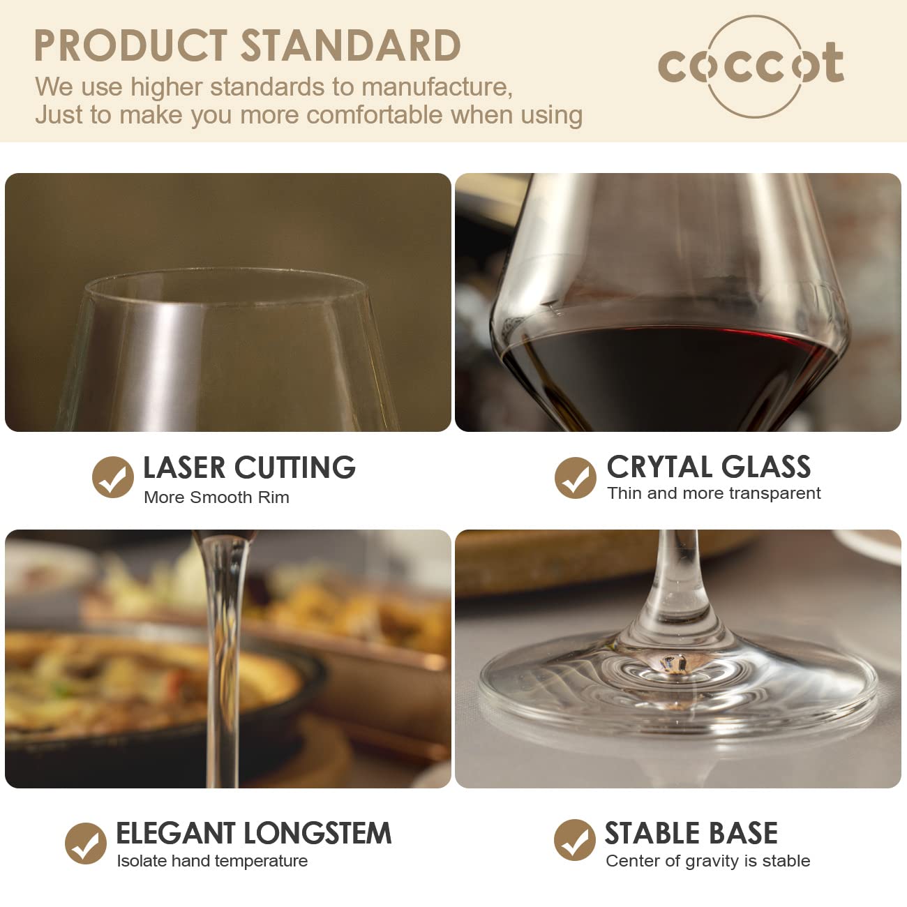 coccot aroma-friendly shape encourages richer aromas when swirling