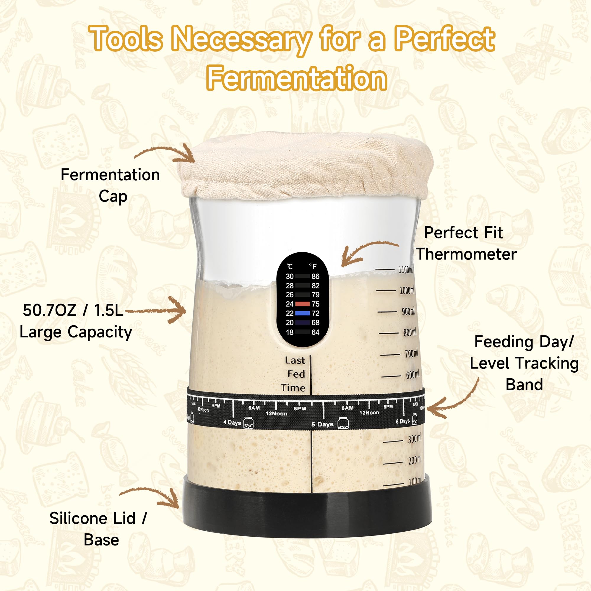 Coco Bird Pro Sourdough Silicone Lid Base doubles as non-slip fermentation base.