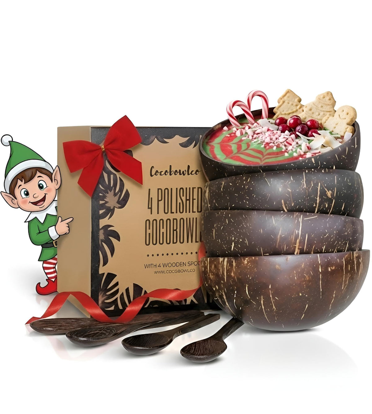 COCOBOWLCO coconut bowl set in natural finish for smoothies and eco-friendly dining