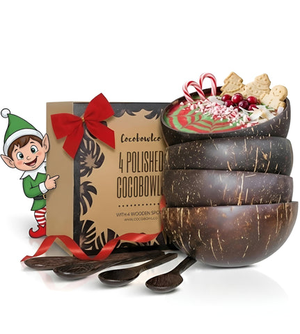 COCOBOWLCO coconut bowl set in natural finish for smoothies and eco-friendly dining