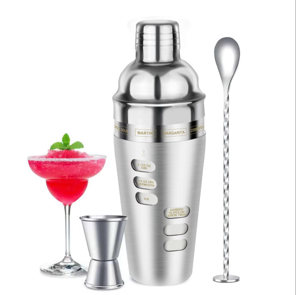 Cocosun 24oz martini shaker with rotate-to-reveal recipes for easy home cocktails