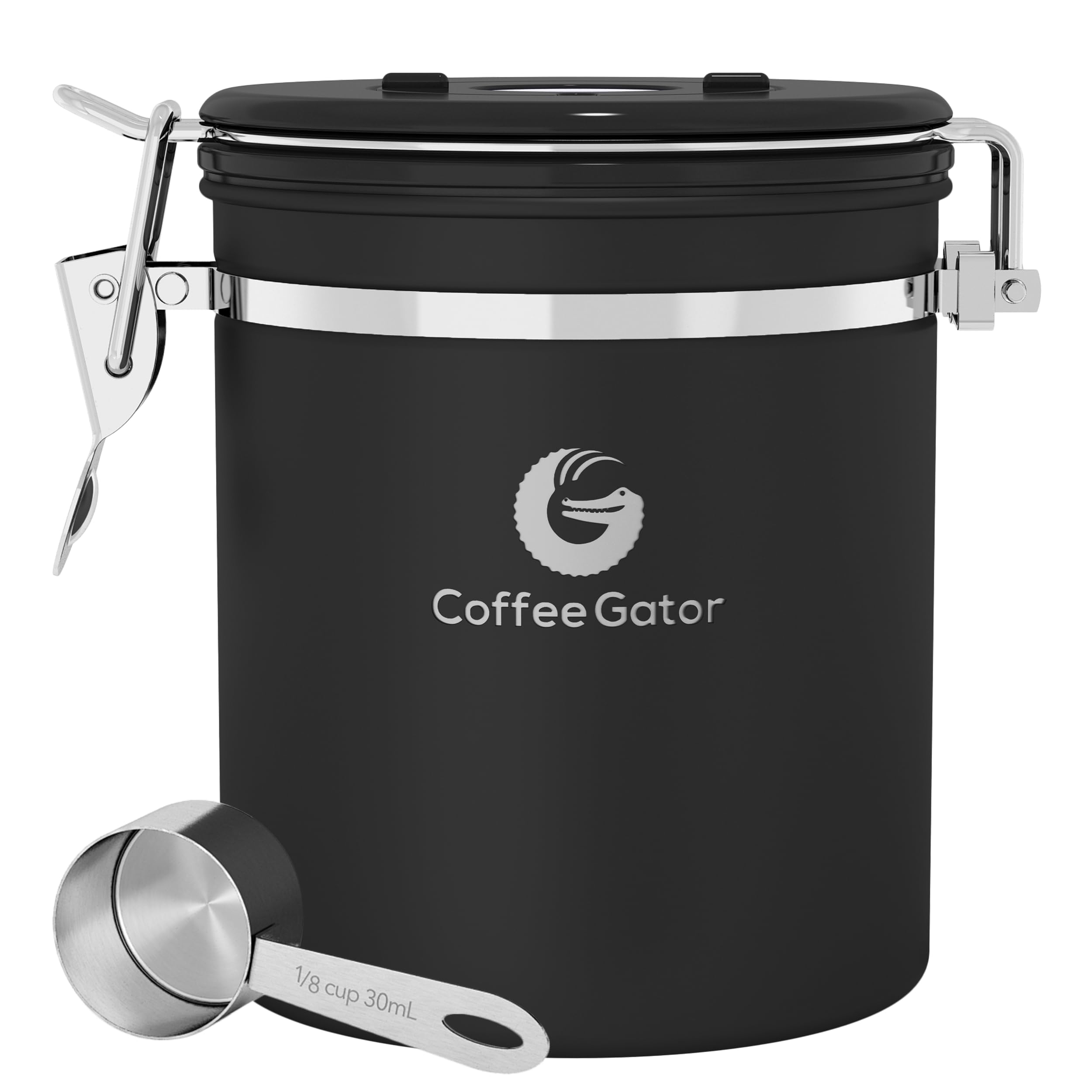 Coffee Gator airtight stainless steel canister seals freshness on your counter