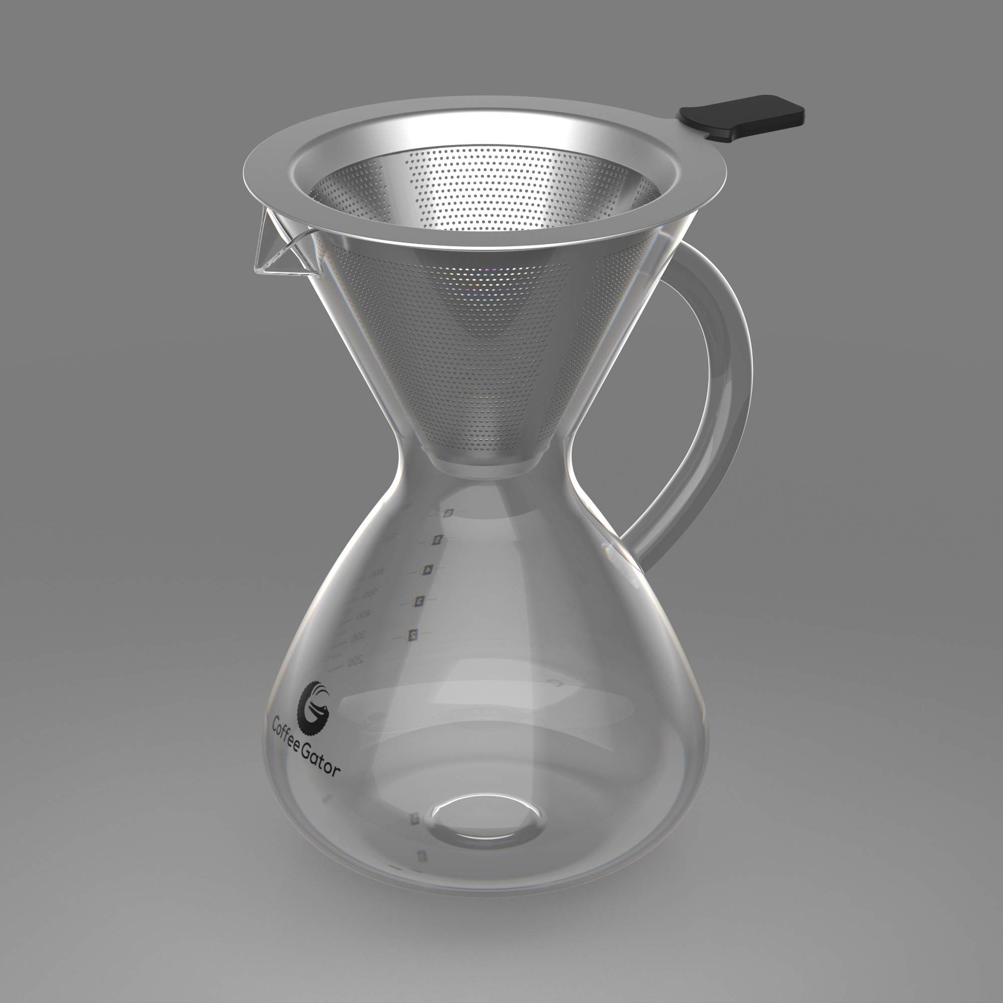 Coffee Gator borosilicate glass body withstands heat safely