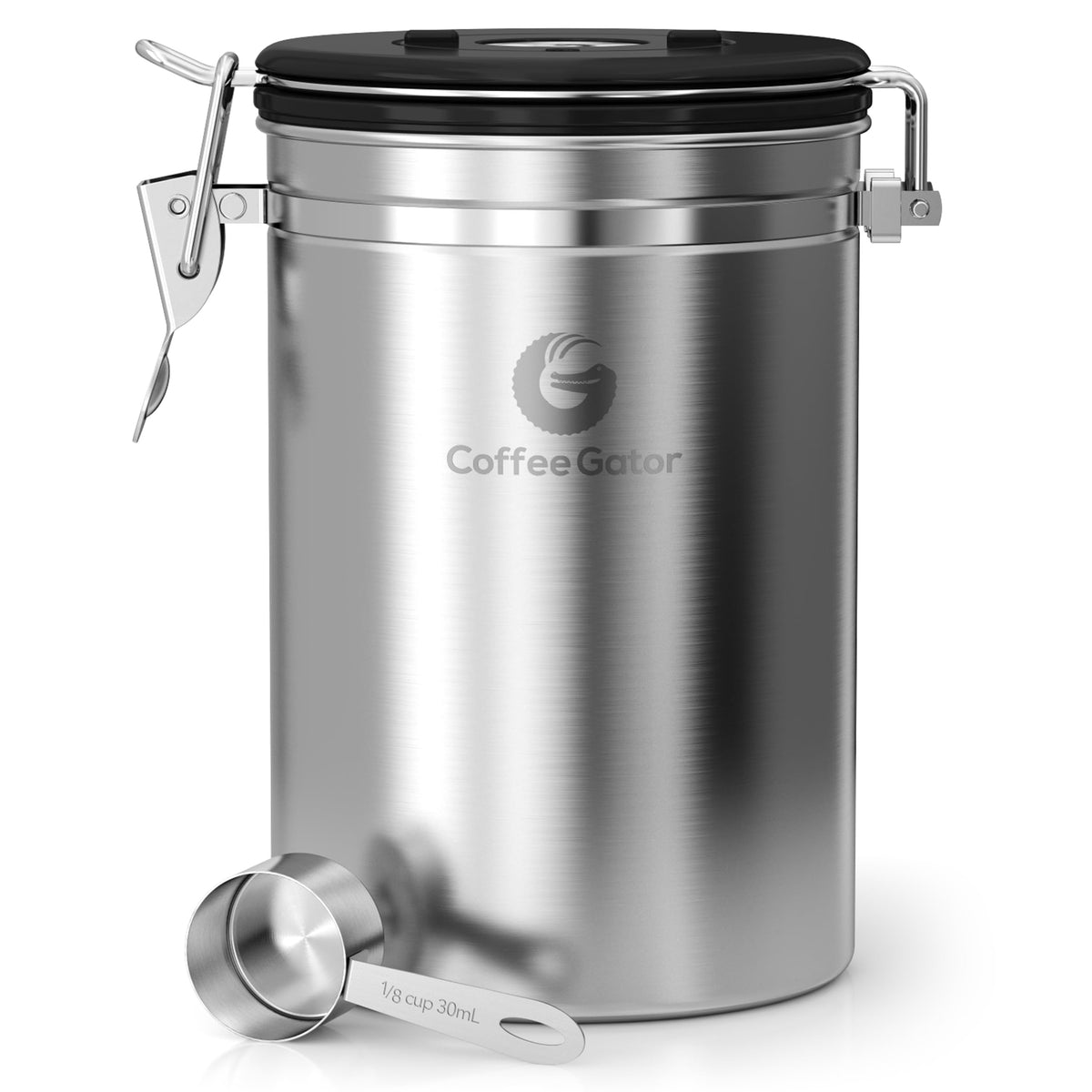 Coffee Gator canister 22oz-airtight preserves flavor for fresh coffee.