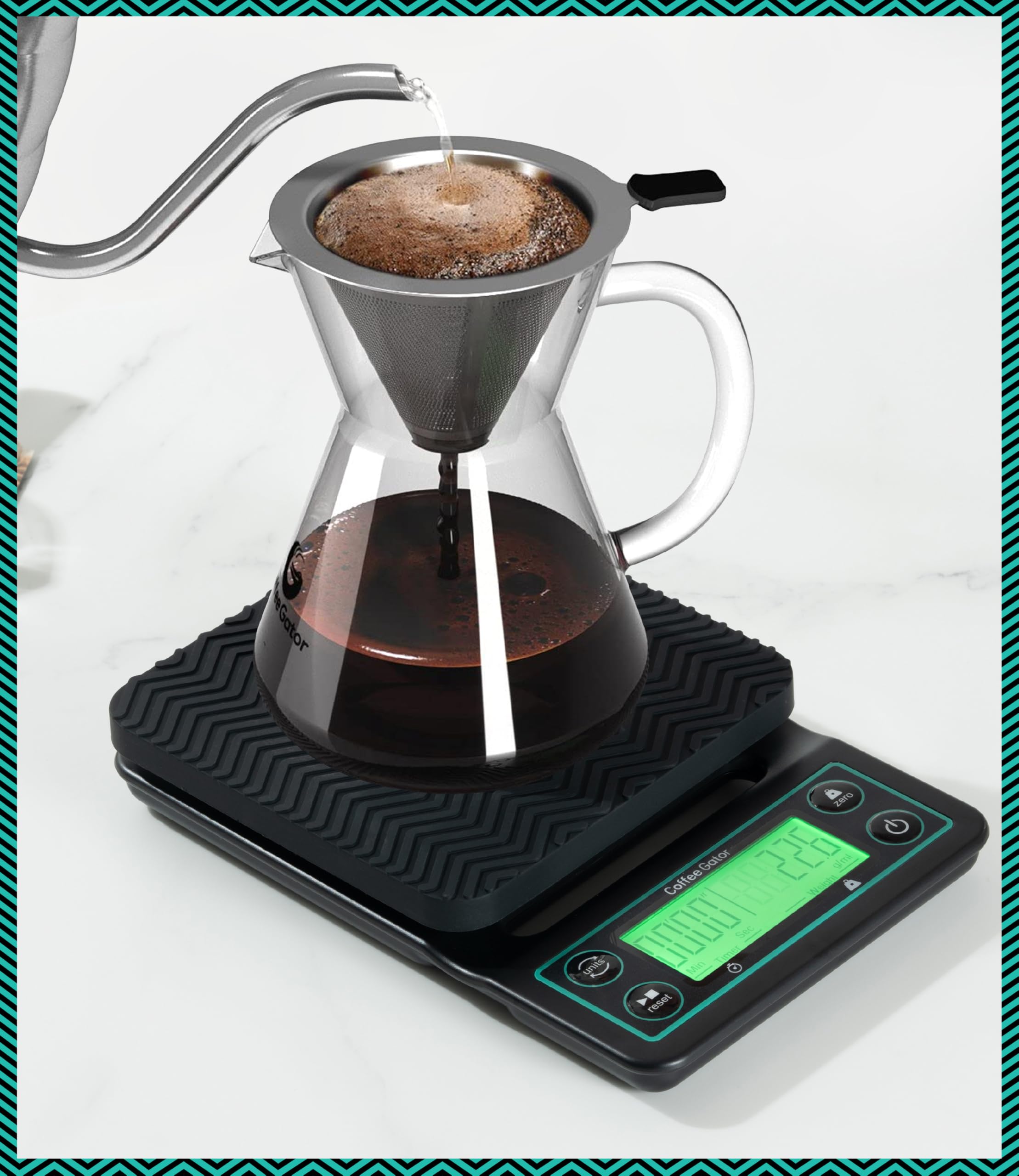 Large backlit display on Coffee Gator scale for quick readability.