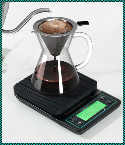 Large backlit display on Coffee Gator scale for quick readability.