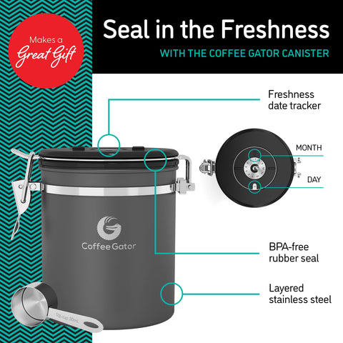 Coffee Gator scoop included makes measuring sugar or coffee precise