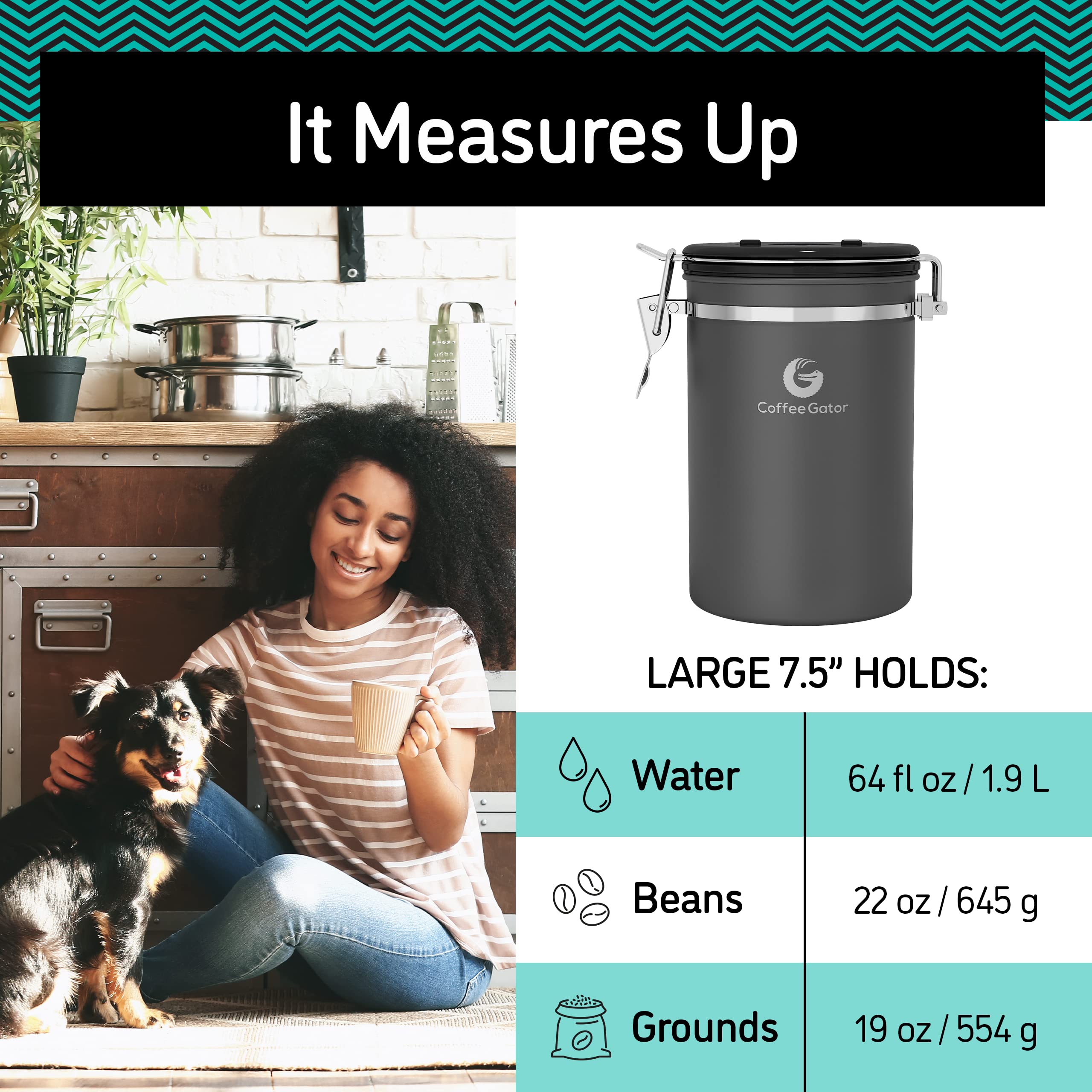 Coffee Gator scoop for precise coffee grounds measurement.