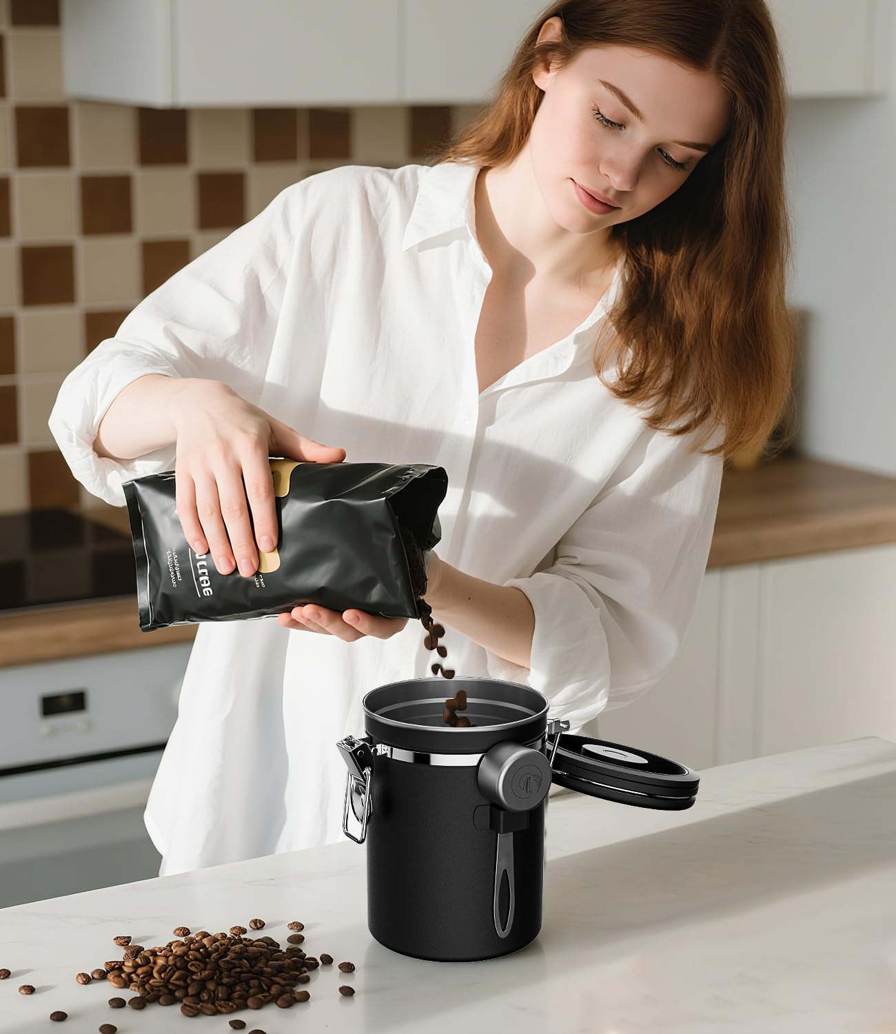 Coffee Gator black finish complements modern kitchens