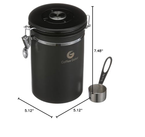 Coffee Gator premium canister design fits modern kitchen aesthetics.