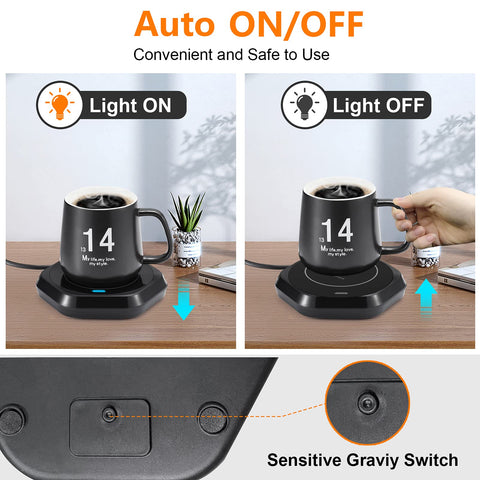 COFFEE MUG WARMER auto on/off activated by gravity switch when a mug is placed.
