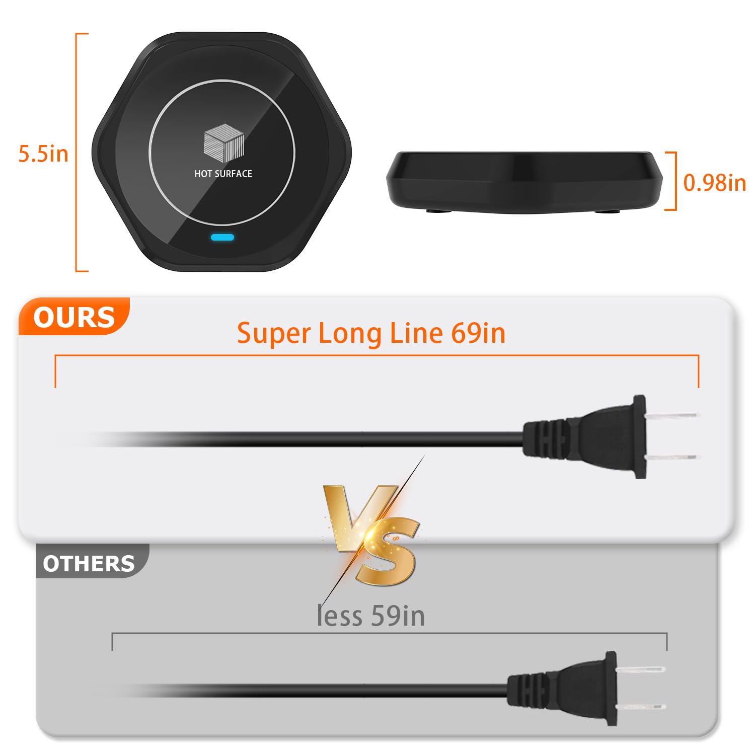 COFFEE MUG WARMER compatible with flat-bottom mugs for stable heating.