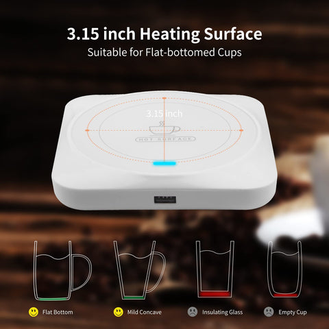 COFFEE MUG WARMER glass panel top for easy cleaning and maintenance