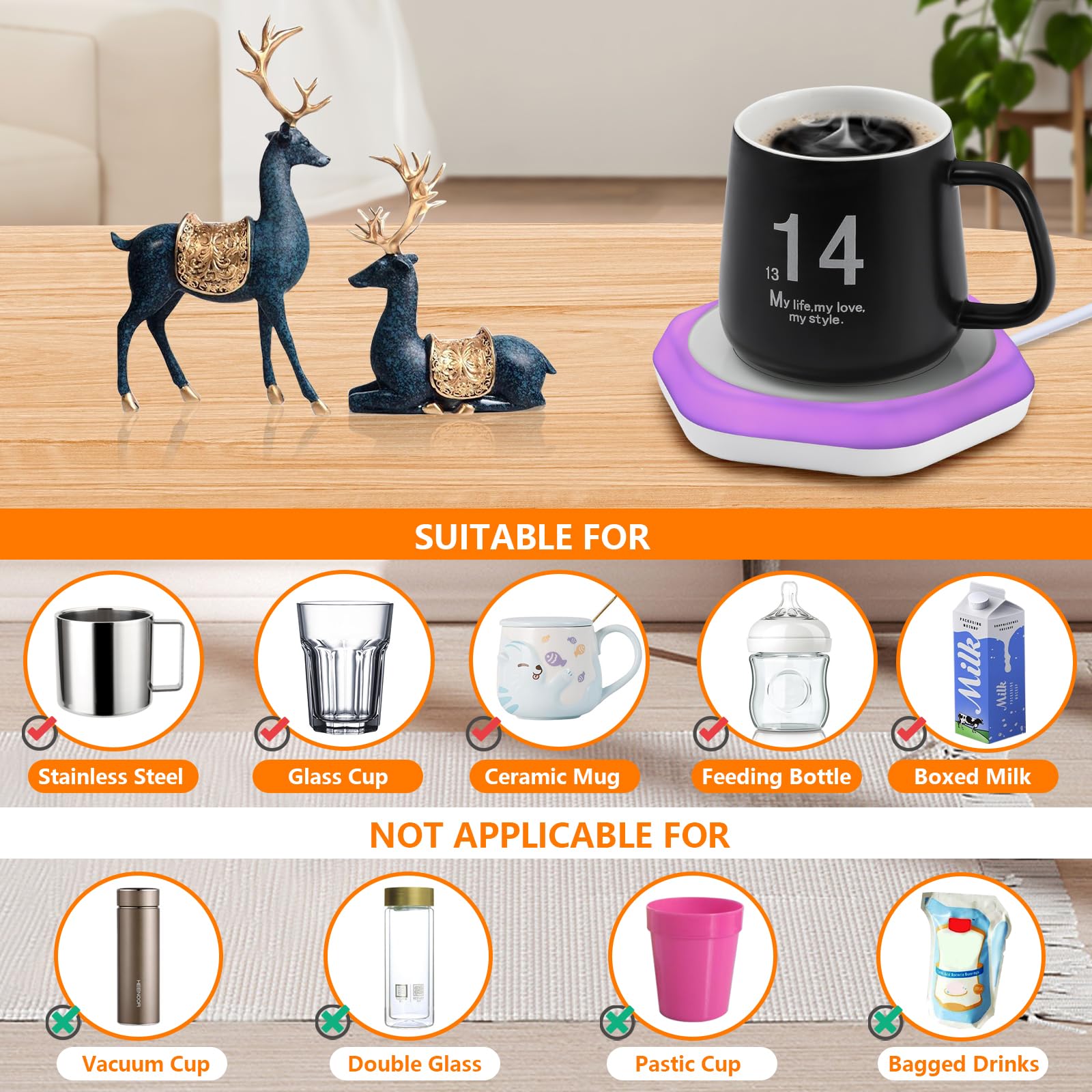 Coffee Mug Warmer glass top is easy to wipe clean