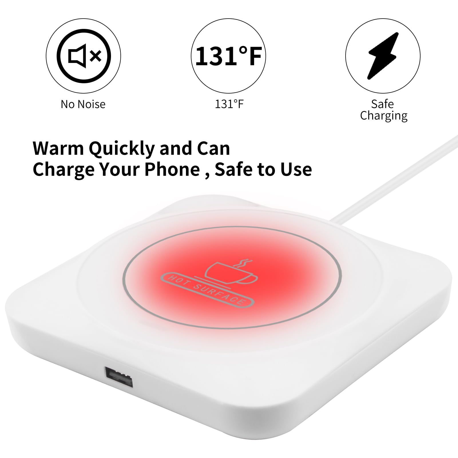 COFFEE MUG WARMER gravity-switch activates automatically for effortless use