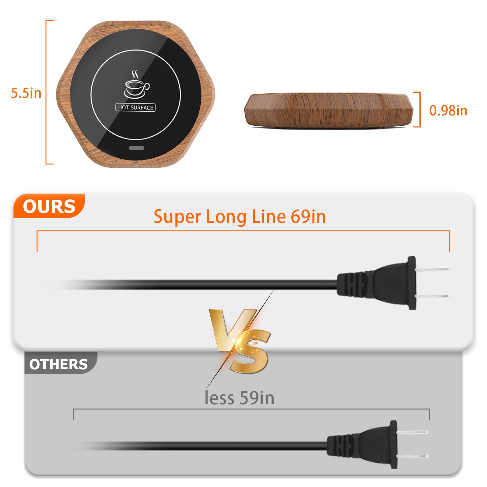 Coffee Mug Warmer LED lighting adds stylish glow while keeping drinks warm.