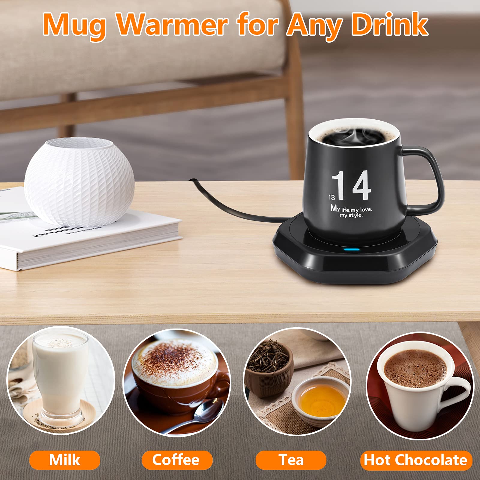 COFFEE MUG WARMER maintains 131°F (55°C) for consistent warmth.