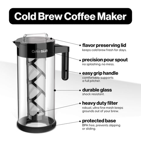 COFFEE BEAR 1300ml capacity pitcher serves up to five cups for entertaining.