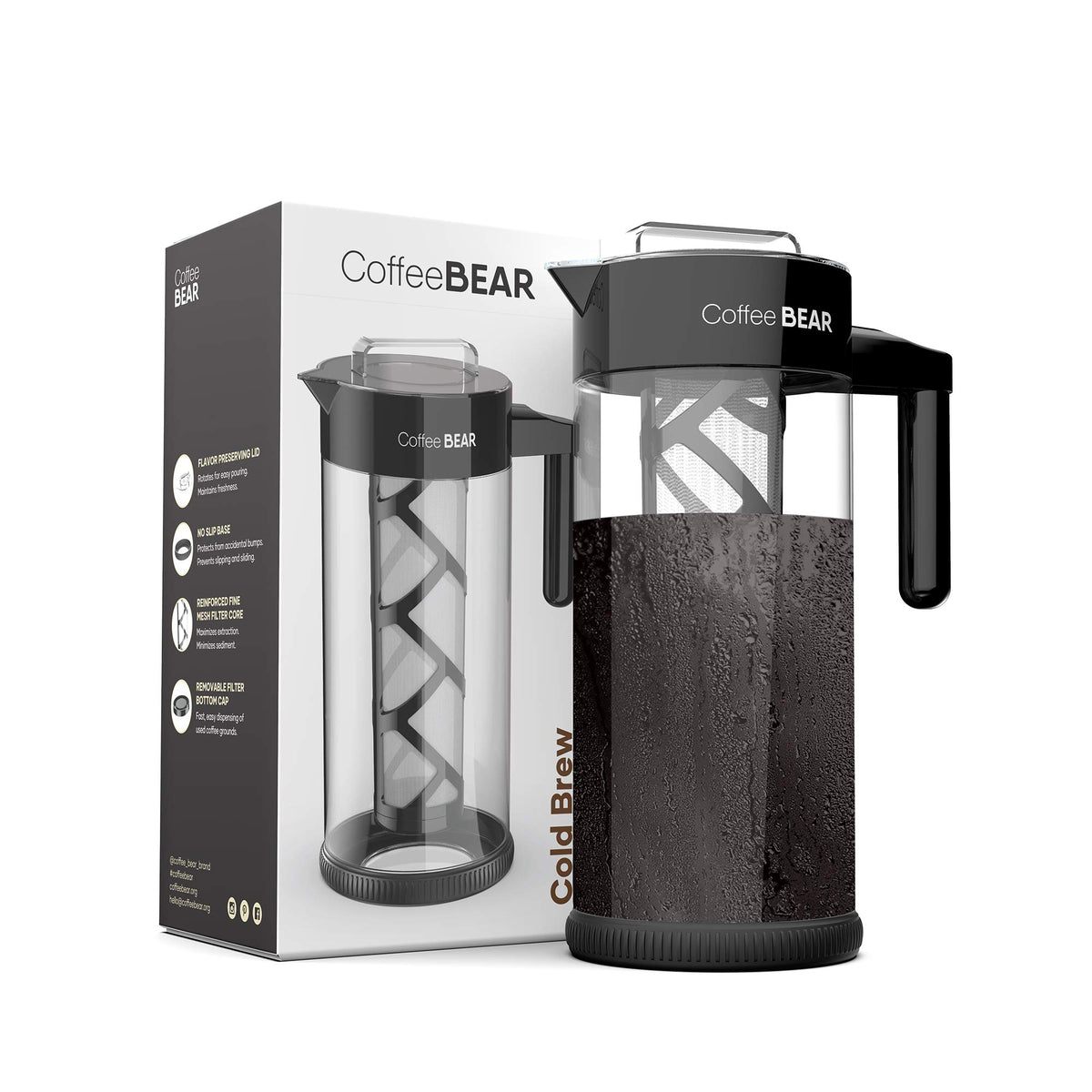 COFFEE BEAR cold brew pitcher with lid preserves flavor for rich, smooth coffee.