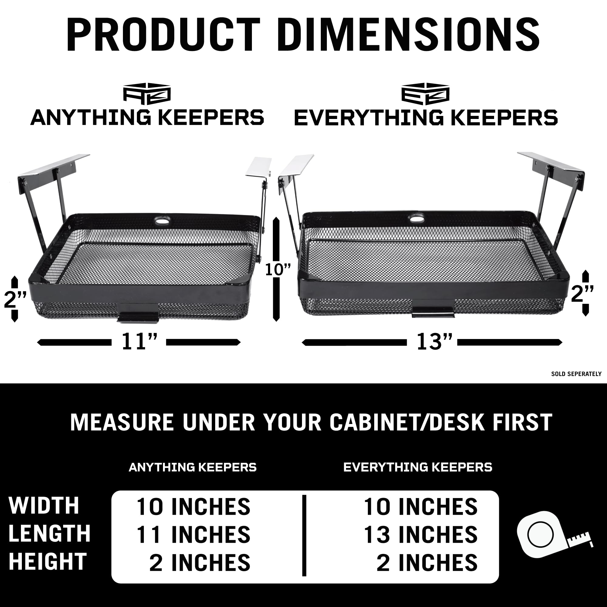 COFFEEKEEPERS metal slide-out drawer mounted under desk with 11x10x2.5 inch space