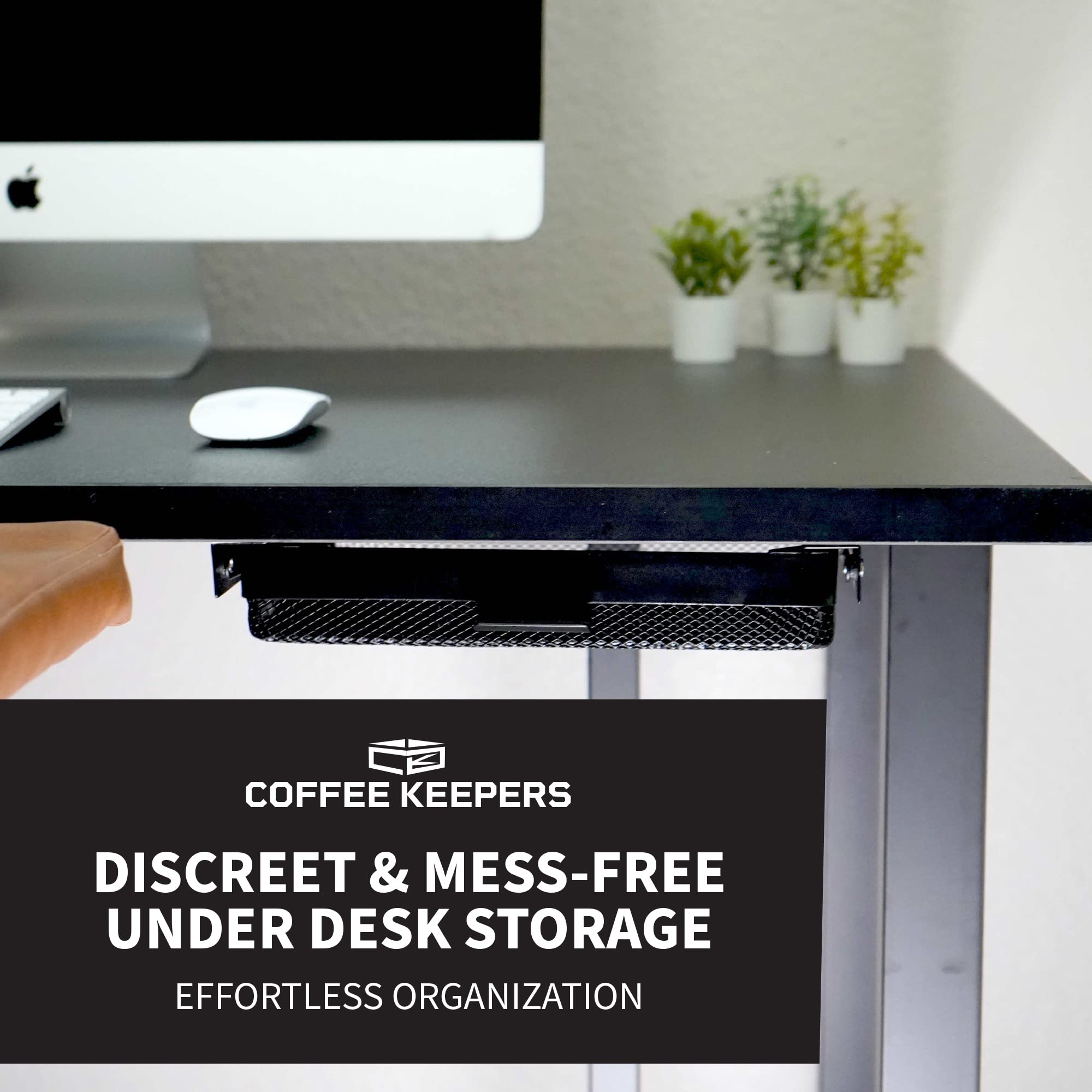 COFFEEKEEPERS slim storage under-table unit ideal for chargers and notepads