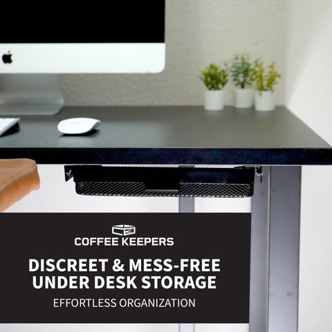 COFFEEKEEPERS slim storage under-table unit ideal for chargers and notepads