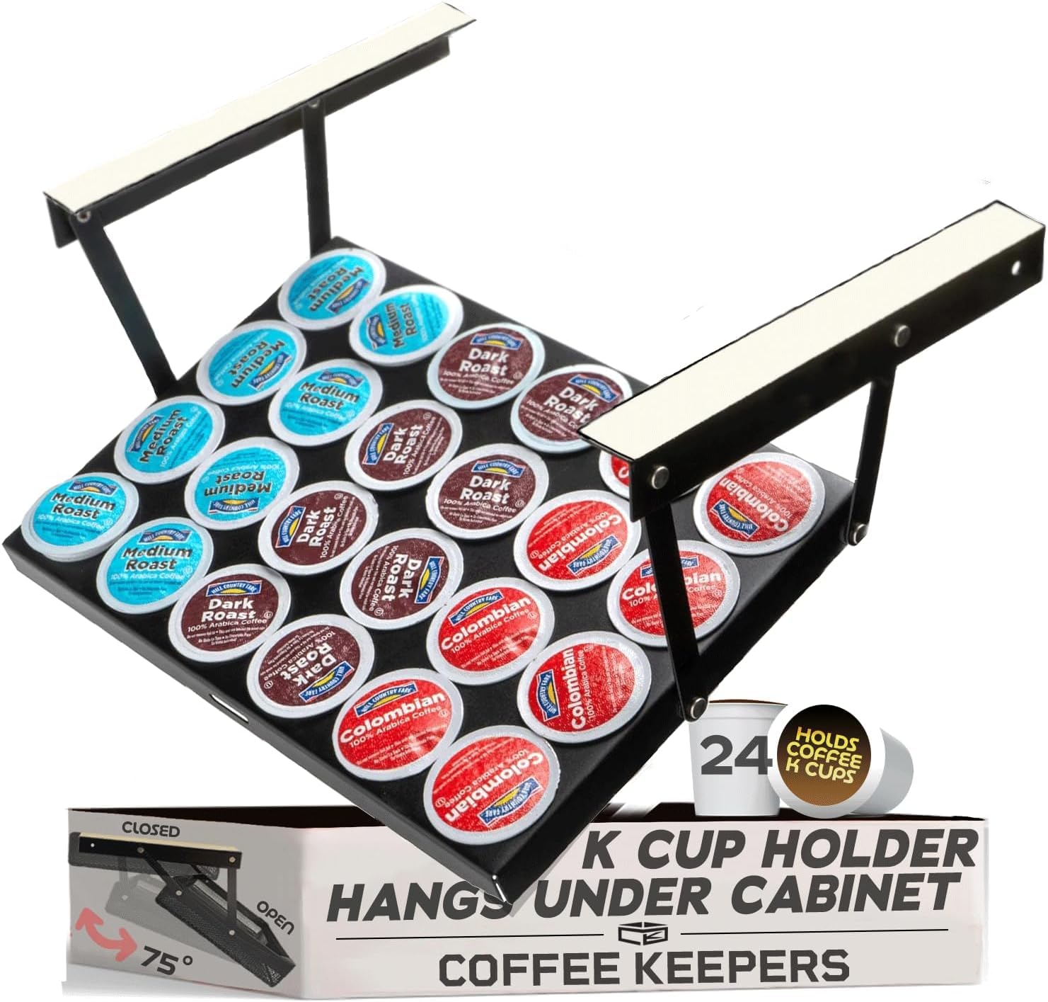 COFFEEKEEPERS under-cabinet K Cup Holder stores 24 pods neatly and accessibly