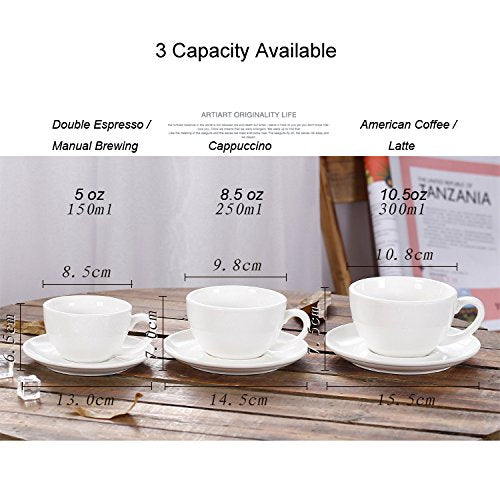 Coffeezone 10.5 oz capacity suits latte art and cappuccino servings.