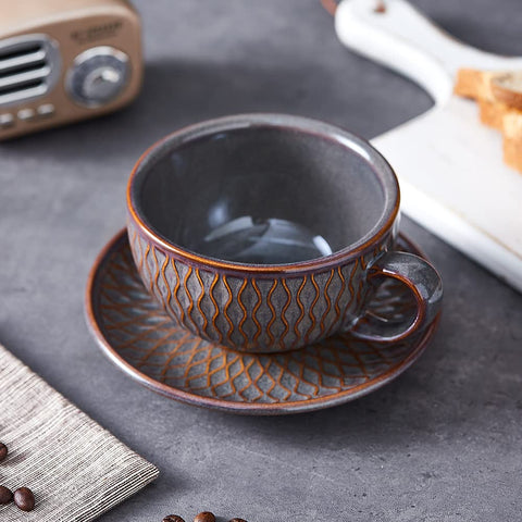 Coffeezone Vintage Design 12oz cappuccino cup with saucer for elegant service