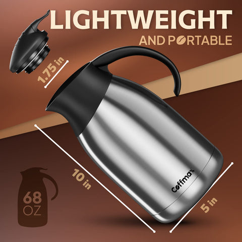 Coffmax dishwasher-safe carafe simplifies cleanup after gatherings.