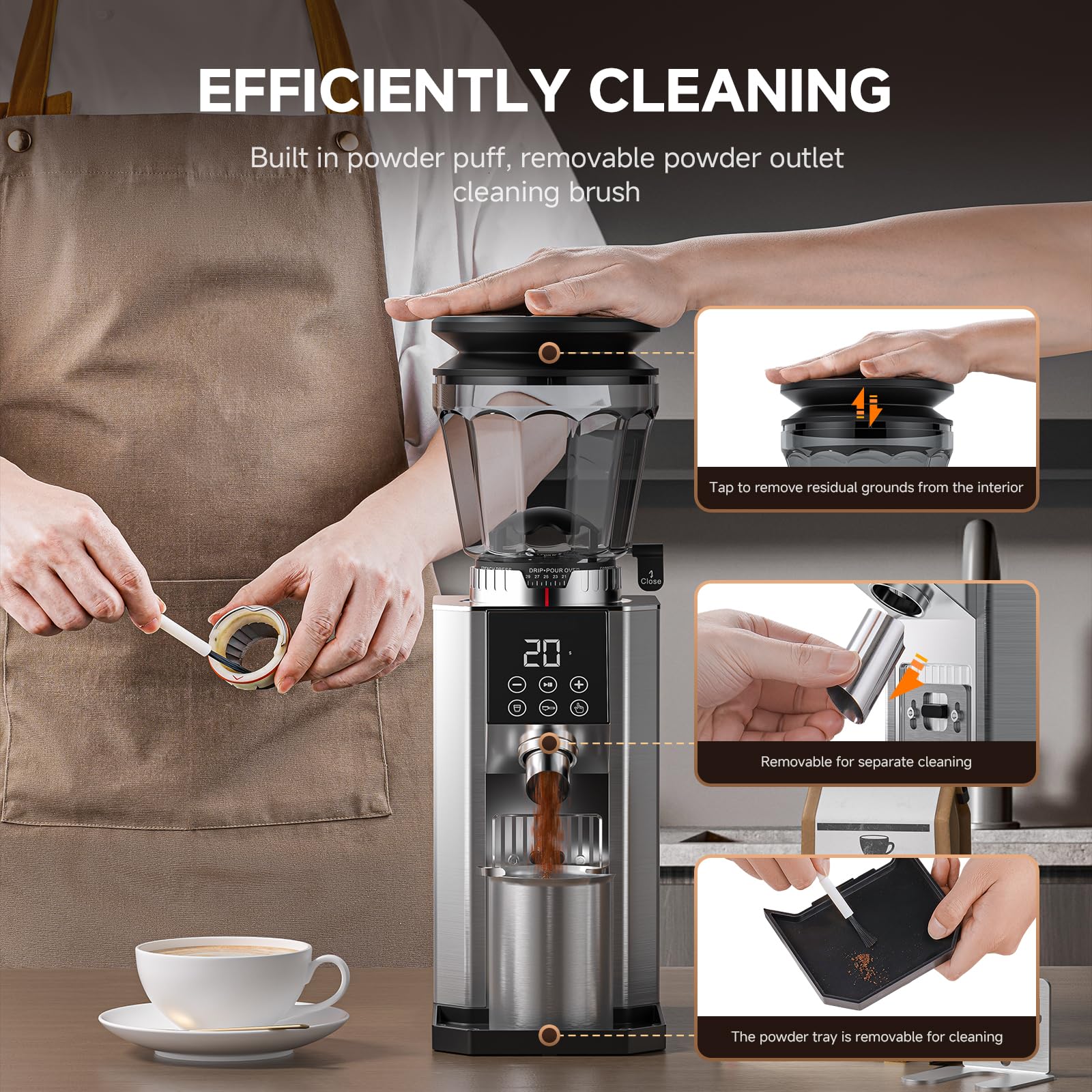 COFIBREWS LED touch panel enables precise cup or time settings