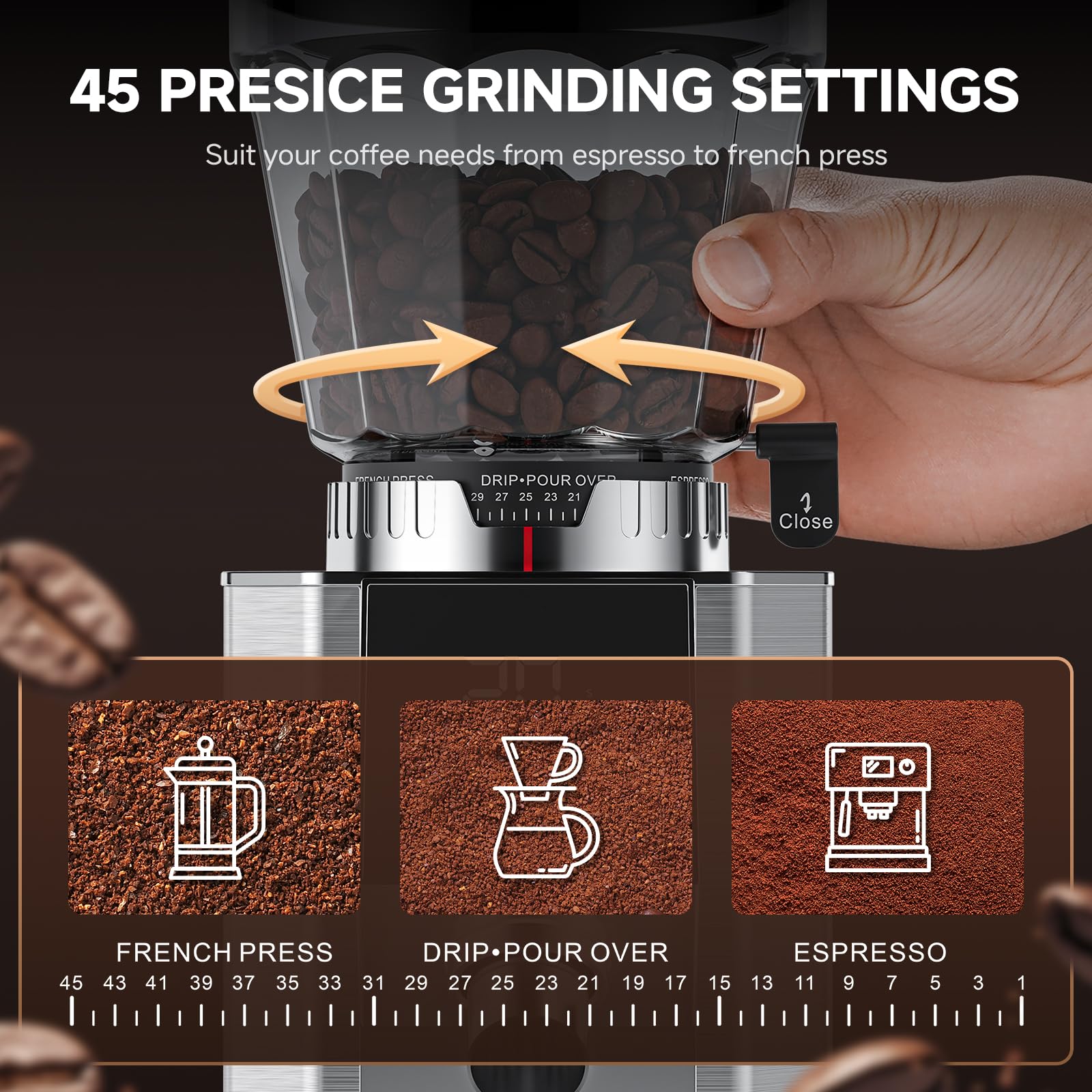 COFIBREWS microswitch starts grinding with a simple press