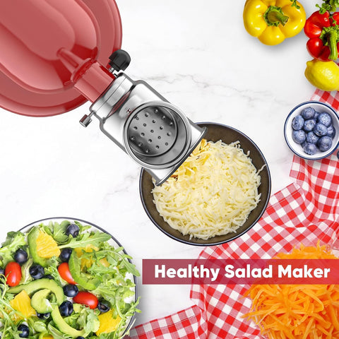 Cofun 4-blade attachment slicing cheese and vegetables with safety-focused design.