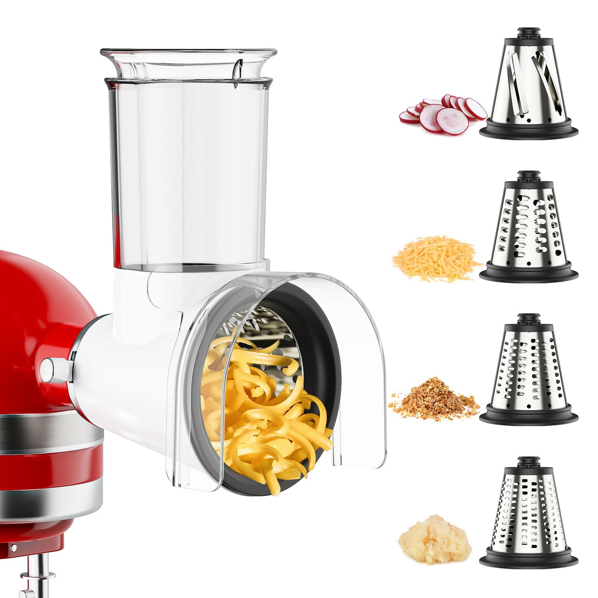 Cofun cheese grater attachment for KitchenAid with splash guard keeps countertops clean.