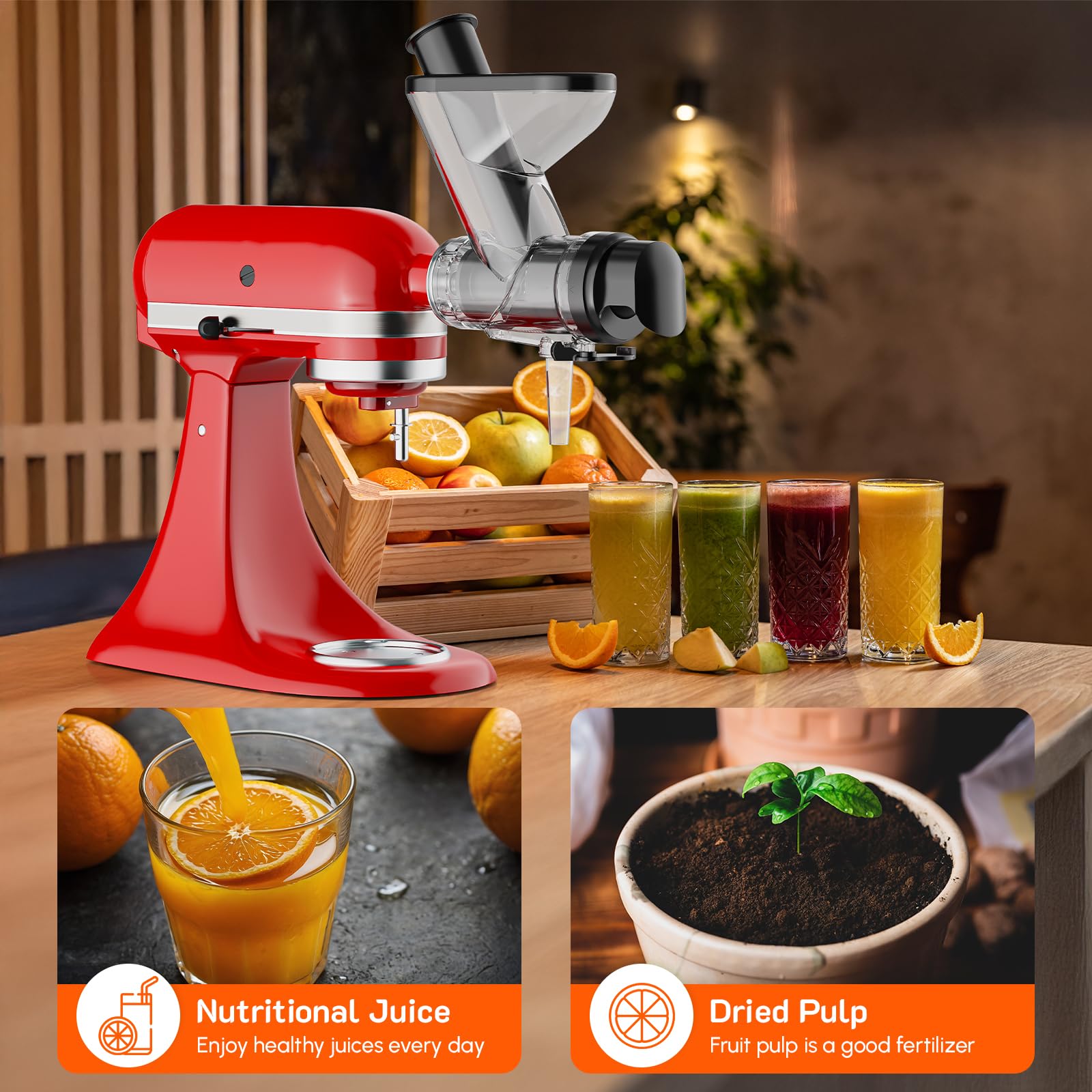 Cofun compatibility with KitchenAid stand mixers in action for versatile juicing tasks.