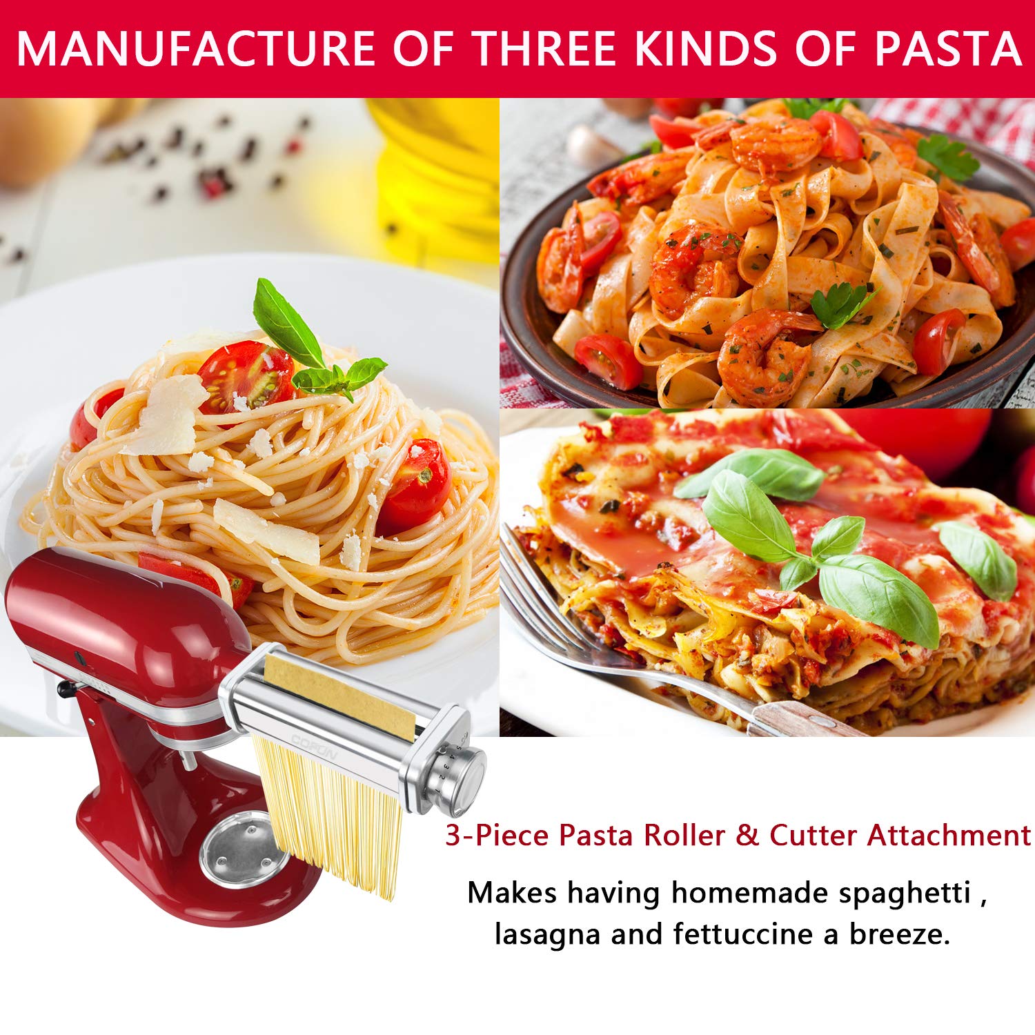 Cofun fettuccine cutter creating classic flat ribbons for homemade pasta.
