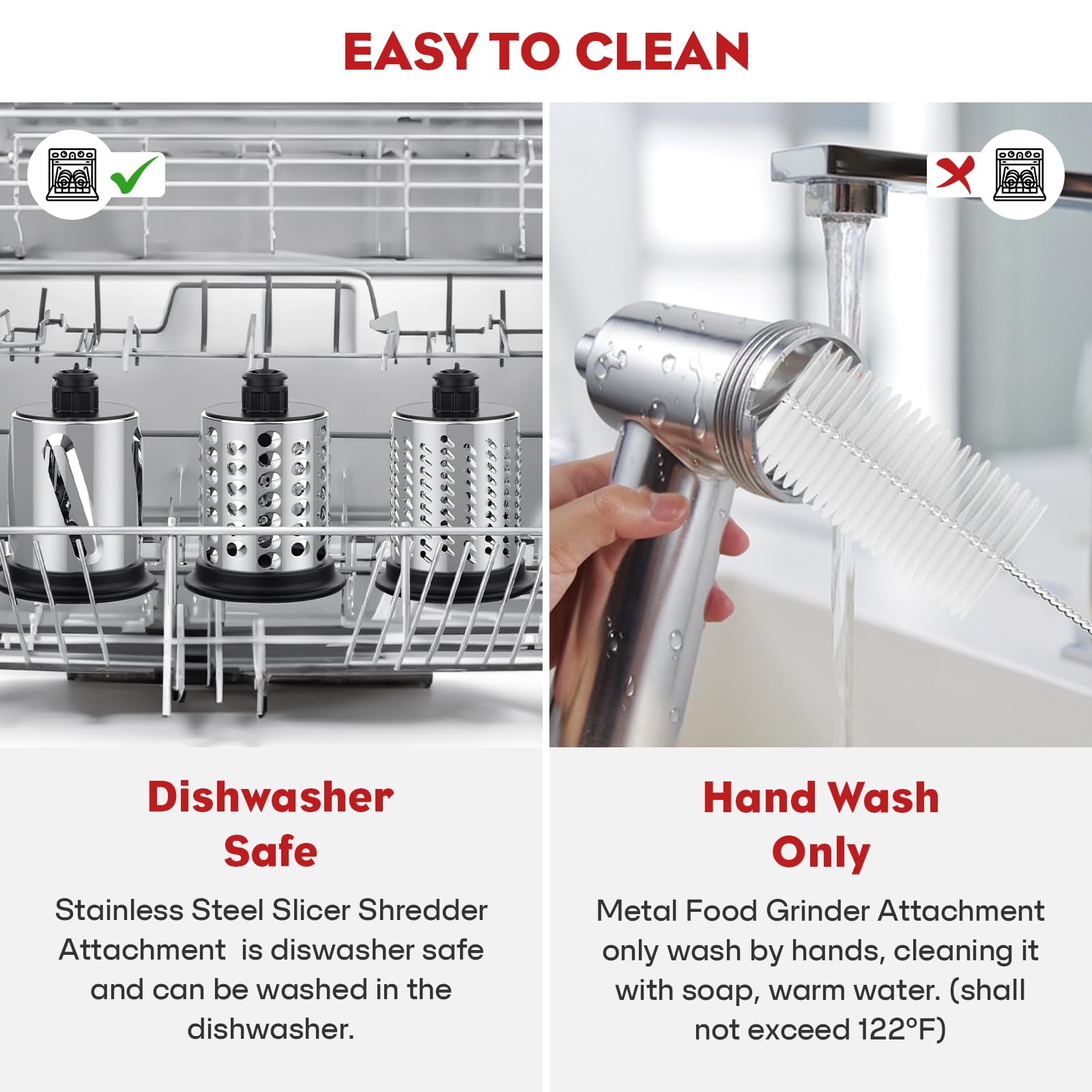 Cofun food pusher and cleaning brush aid safe handling and thorough cleaning.